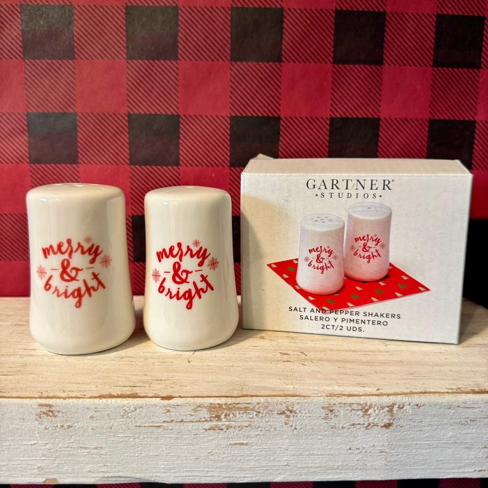 Gartner Studios Merry & Bright Christmas Salt Pepper Shakers | Holiday Kitchen
